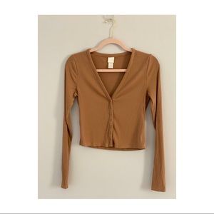 H&M Ribbed Tan Cardigan Sweater